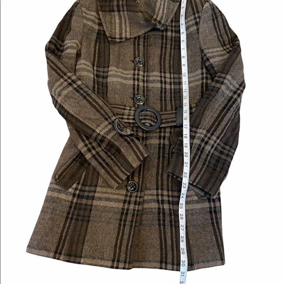 NOVELTI Juniors Brown Plaid Wool Blend Button Coat - Picture 5 of 8